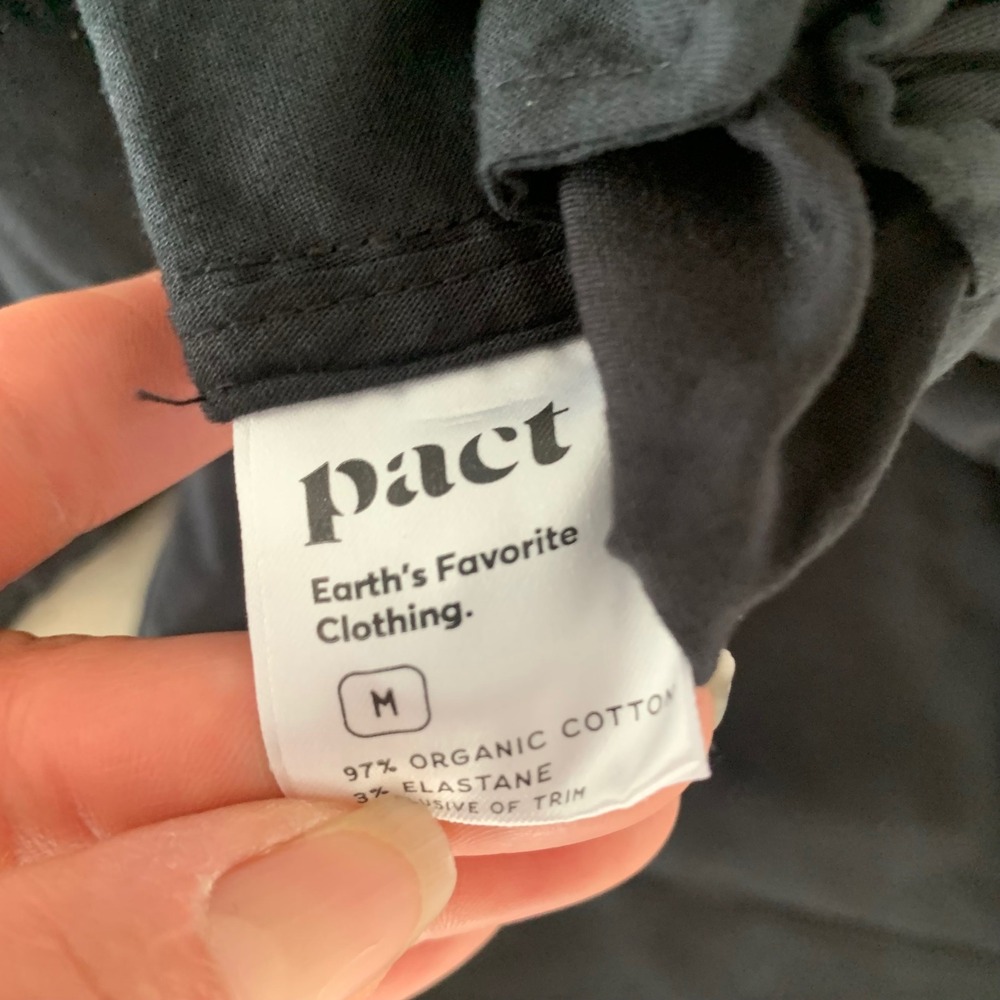 Pact Mens Organic Cotton Stretch Chino Pants Black Size M Elastic Back Waist - Picture 4 of 6